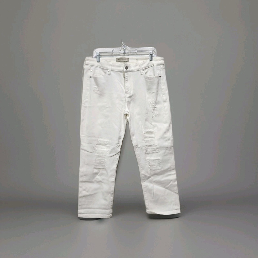 NWOT Liverpool Crop Boyfriend Jeans 12/31 White Distressed Luna Destruct Raw Hem